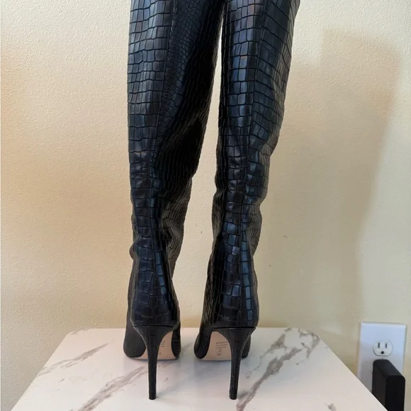 Schutz Maryana Black Croc Knee High Boots, NWOB, Size 5 - Picture 4 of 11
